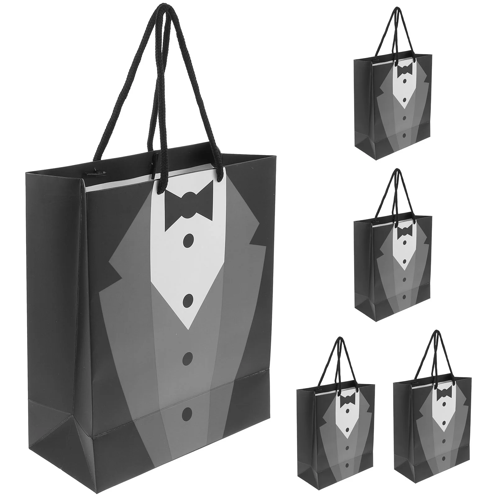 5 Pcs Paper Bags Shopping Wrapping Black Tuxedo Gift Wedding Favors Creative Bridegroom Handbag