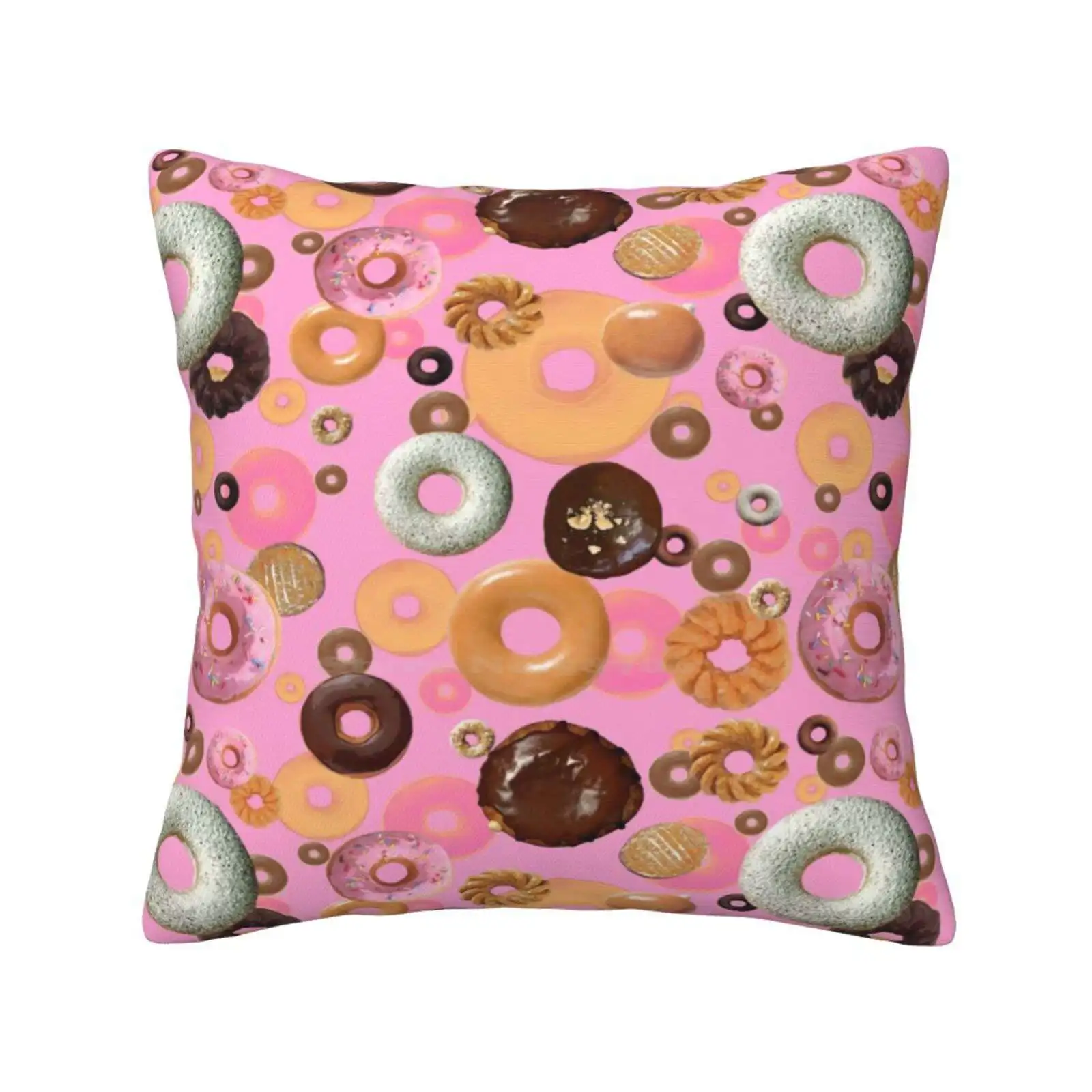 Homer! Funny Cute Decor Square Pillowcase Donuts Pastry Sweets Round Pink Chocolate Foodies Edible Delicious Yum Bright Funny