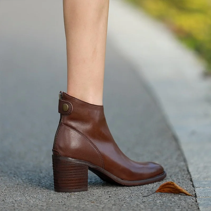 عودة البريدي حذاء من الجلد النساء النمط الأوروبي النساء أحذية الشتاء الخريف الربيع موجزة جلد البقر سميكة عالية الكعب أحذية السيدات الكلاسيكية #5