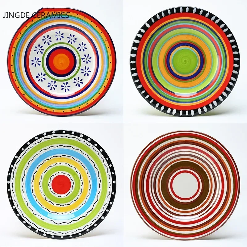 8 Inch Round Hand-painted Flower Ceramic Plate Fruit Salad Plate Dessert Steak Cuisine Kitchen Storage Decorative Tableware 1pc