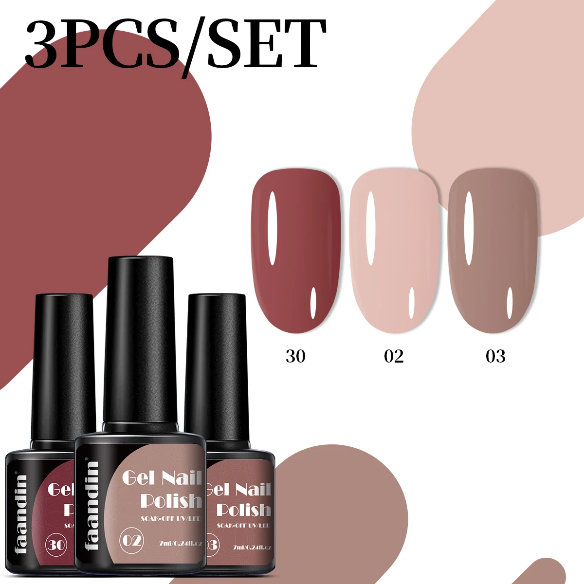 Faandin 3 قطع/مجموعة 7 مل * 3 قطع، تطبيق أكثر سمكًا للحصول على نتائج أفضل، ألوان غنية، نغمات عارية، ألوان أرجوانية، نغمات حمراء، إلخ. ، مجموعة طلاء أظافر جل بلون موحد، هدية مثالية، قوية وطويلة الأمد، ليس من السهل أن تتلاشى، جل طلاء أظافر قابل للإزالة، منتج أساسي للحفلات الراقصة والحفلات وصالونات الأظافر بالجملة لصالونات الأظافر