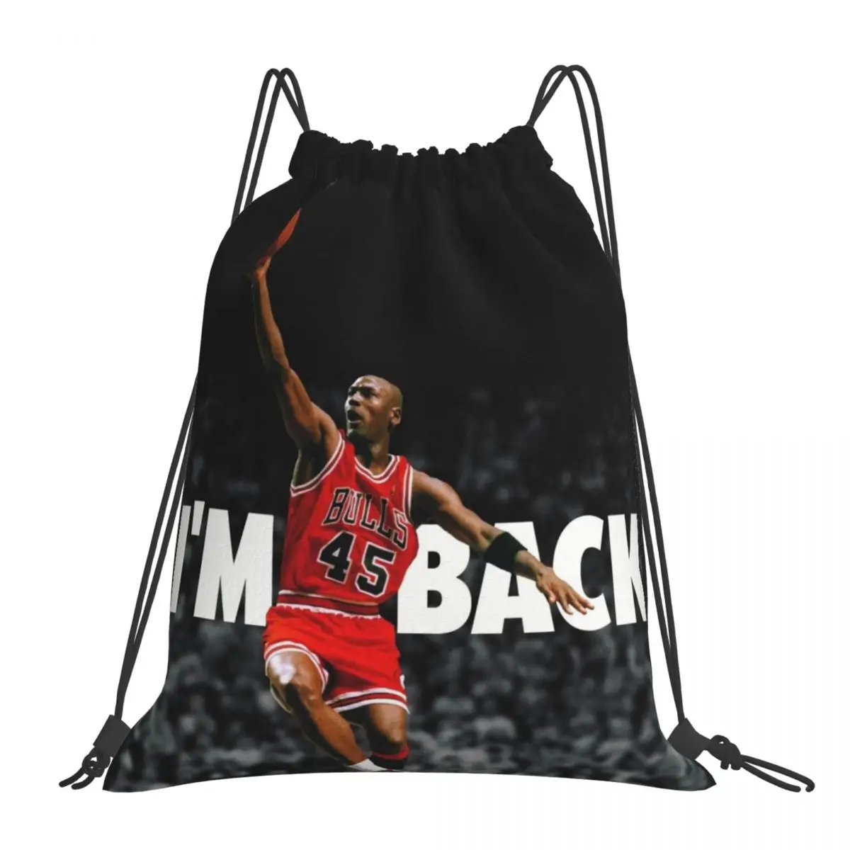 Custom Basketball The Man I AM BACK Drawstring Pocket Backpack Men Women Lightweight Gym Sports