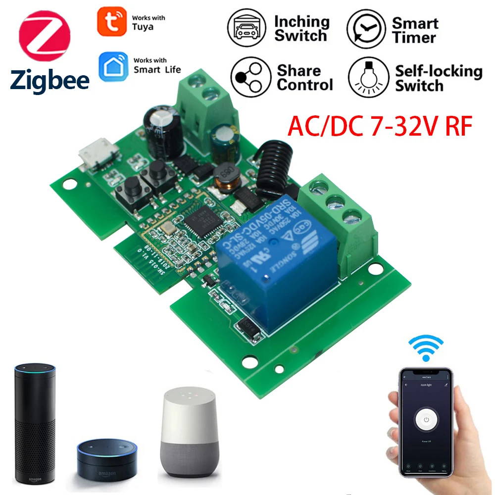 Zigbee Tuya 3.0 Switch Module With RF 433 Mhz Inching Switch 5-32V Switch Work with Alexa Smartthing Zigbee APP Remote Control