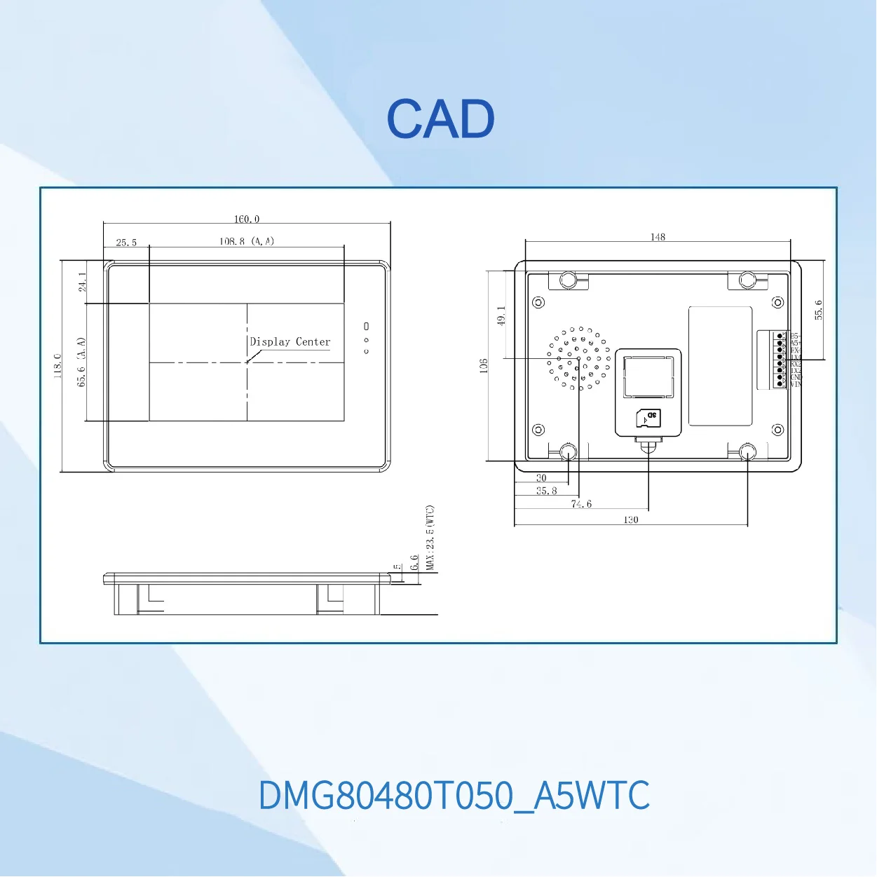 DWIN 800*480 LCM HMI Monitor Touch Screen IPS-TFT-LCD Module With Shell Support Arduino, STM32 DMG80480T050_A5W