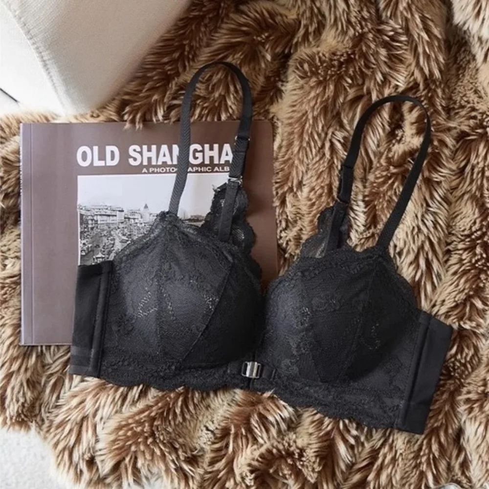 

Lace Lingerie Wireless Deep V Bra Close-fitting Front Buckle Push Up Underwear Adjustable Traceless Brassiere for Women
