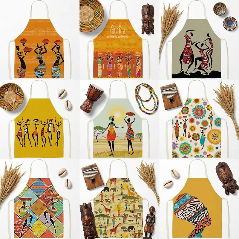 

African Tribal Ethnic Print Kitchen Apron Women Men Retro Traditional Art Sleeveless Cooking Baking Pinafore Bib Home Cleaning