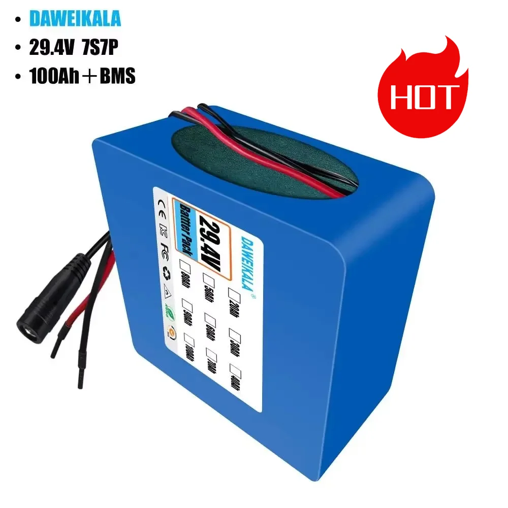 

29V 100Ah Li-ion Battery Pack - 7S5P 18650 for E-Bikes & Scooters | w/BMS & Optional Interface