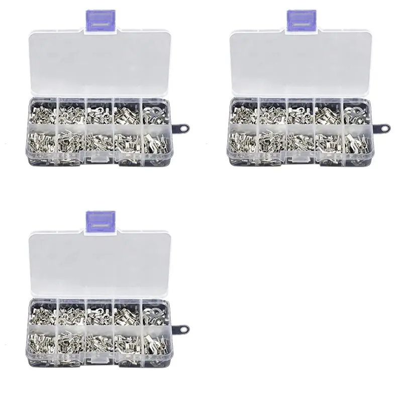 HOT 960Pcs 10 In 1 Terminals Non-Insulated Ring Fork U-Type Brass Terminals Assortment Kit Cable Wire Connector Crimp Spade~Jul.