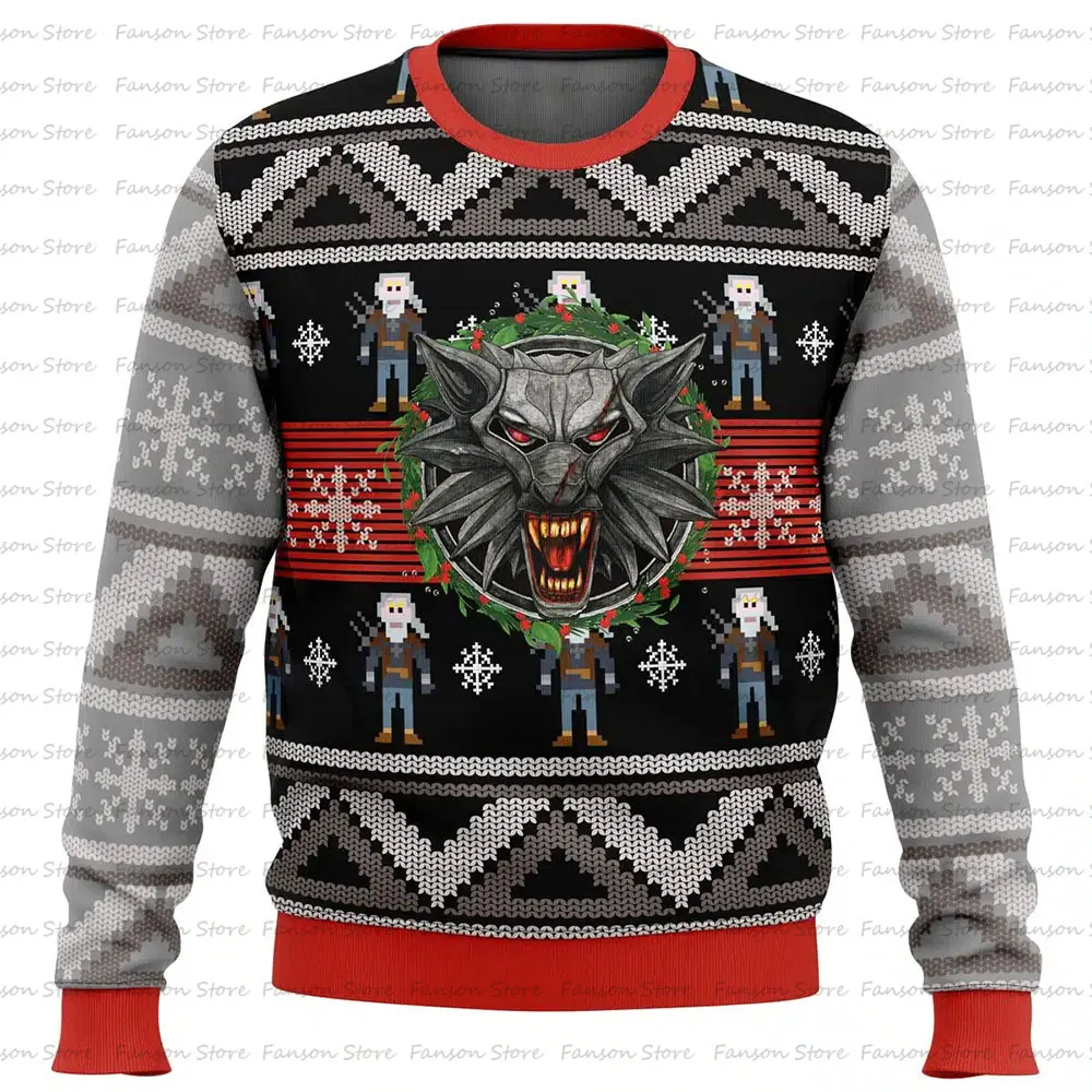 The Witcher-Pull de dessin animé de monstre de Noël pour hommes et femmes, sweat à capuche Anime, sweat-shirt de couple, pull de