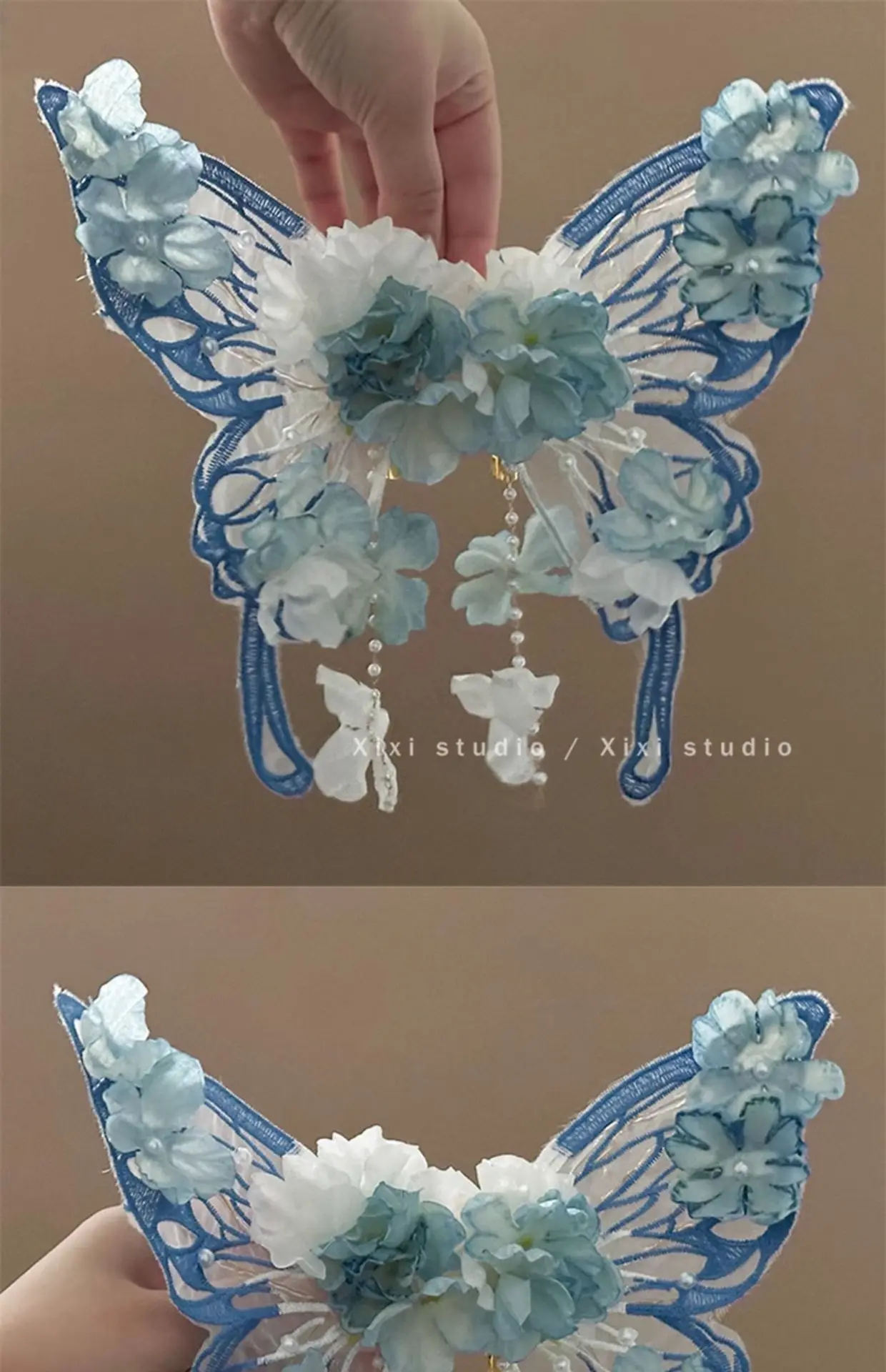 Große Schmetterlings-Seidenblumen-Haarspange - Ätherische Feenprinzessin-Haarnadel für Hanfu & Traditionelle Chinesische Tracht – Detail 5