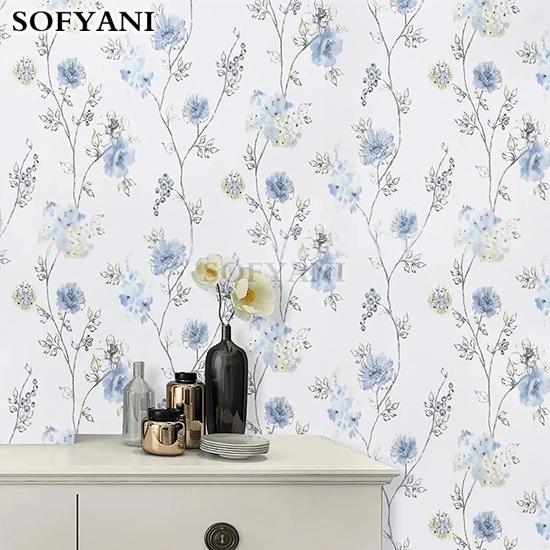 Retro Blue Flower Wallpaper - Self Adhesive Contact Paper Detachable Waterproof Wallpaper DIY Suitable for Furniture Decoration