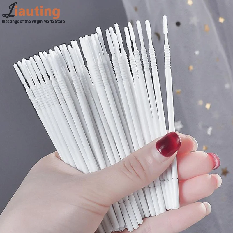 100 個使い捨てマイクロブラシアプリケーターマイクロスワブまつげエクステンション除去ツール用、ミニ綿棒ブラシメイクアップ用