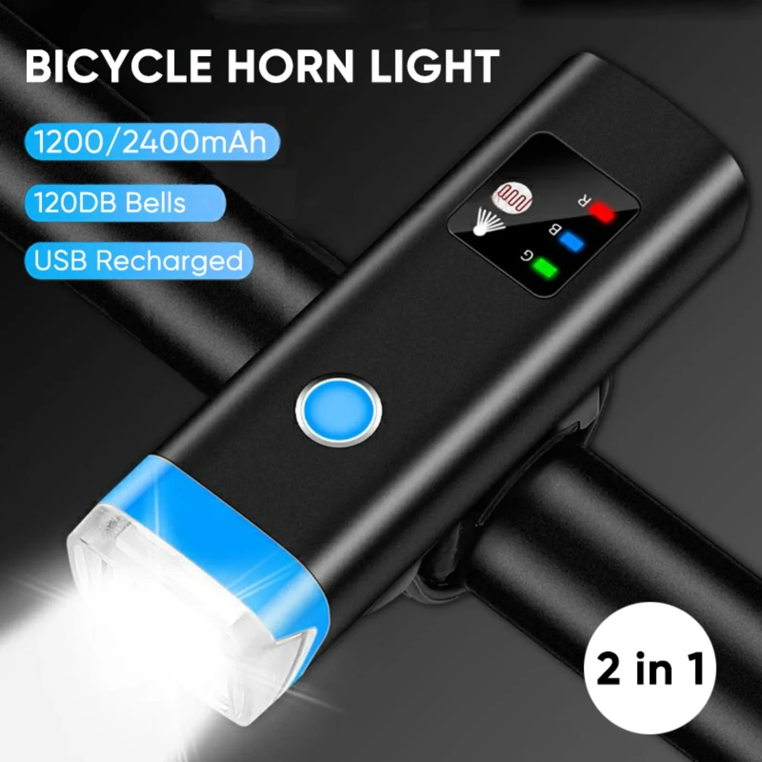 Bicycle  Light Bright 2400mAh Bicycle Headlight 2 In 1 Bike Bell Front Lamp USB Recharge Road MTB Cycling Lantern Alarm