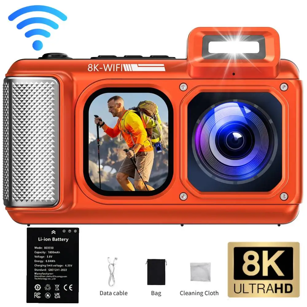 49FT Underwater Camera 8K 48MP WiFi Waterproof Digital Camera with Touchscreen Dustproof Shockproof Rugged Camera for Snorkeling