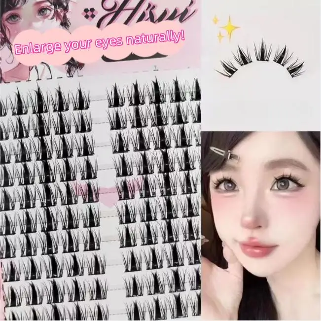 Hisyi 10 filas de pestañas postizas de aire pestañas loli segmentadas pestañas naturales de girasol pestañas rizadas naturales de un solo tuft