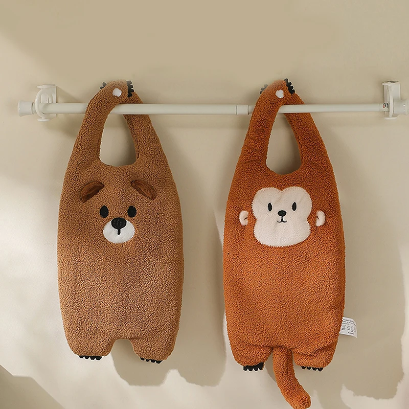 Cute Animal Hanging Hand Towel Bathroom Kitchen Handkerchief Absorbent Lint-free Thickened Coral Fleece Children's Hanging Towel