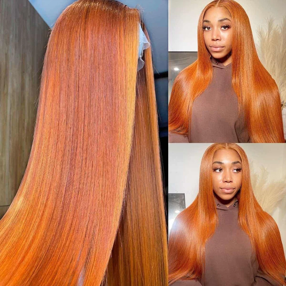 Ginger Straight Lace Front Wigs Human Hair 30 40 Inch Brazilian Ginger Orange Colored Straight 13x4 13x6 Hd Lace Frontal Wig