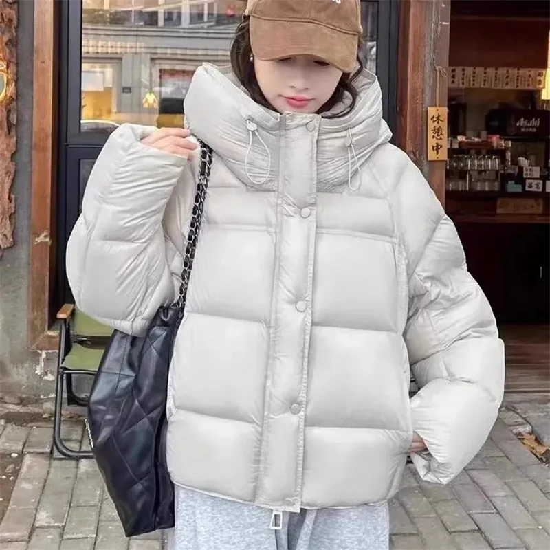 

2025 зимняя хлопковая куртка женская, новое корейское издание, свободное толстое модное зимнее пальто с капюшоном из допамина, большое пальто, женское пальто, бежевый, черный