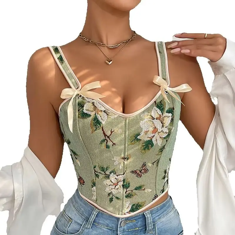 French Butterfly Knot Sexy Shapewear Tank Top Women's Strap Print Slimming Vest Chest Clothes Cross-Border Bestseller