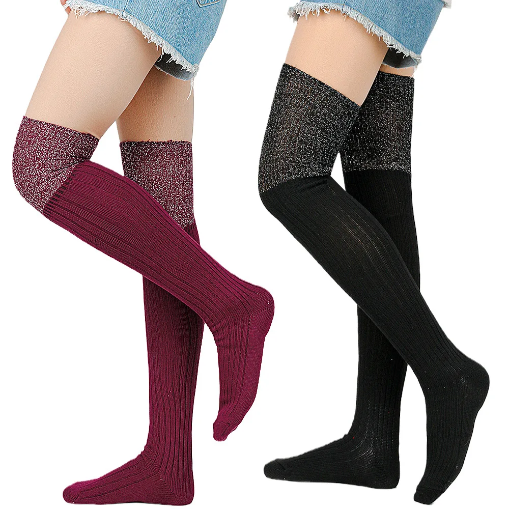 Above Over Knee Socks Long Women Winter Warm Ladies Girls Black White Winter Female Thigh High Stockings Foot Leg Warmer Fashion