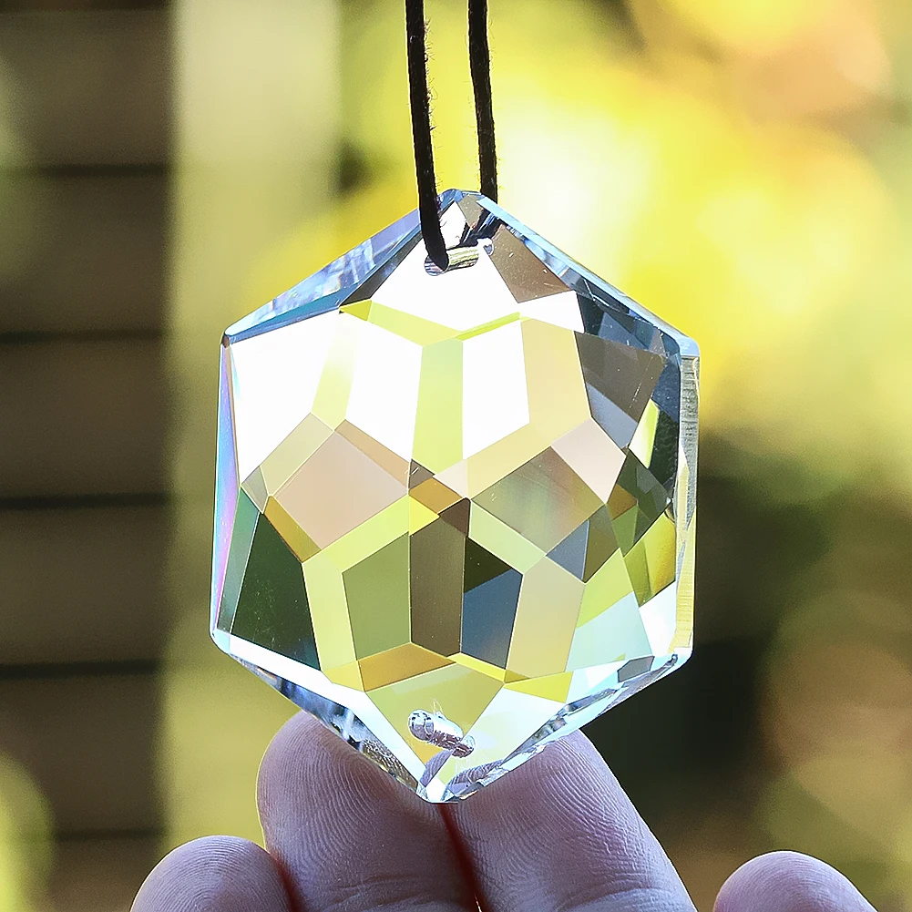 Laser Facetada Prisma Hexagrama Estrela de David Metatron, Lustre De Cristal De Vidro Claro, Cortina Dangle, Arco-íris Sun Catcher Decor, 48mm