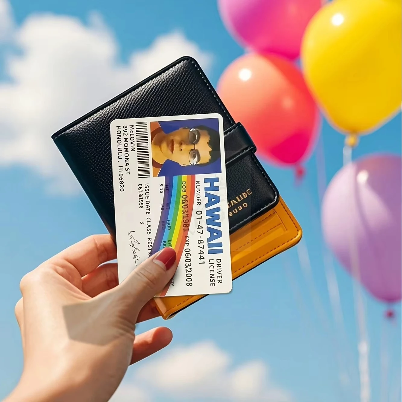 1 Stück originelle PVC-Führerscheinkarten für Hawaii, Partyartikel für Streiche, Geschenke für die Feiertage, langlebige Party-Requisiten. – Detail 3