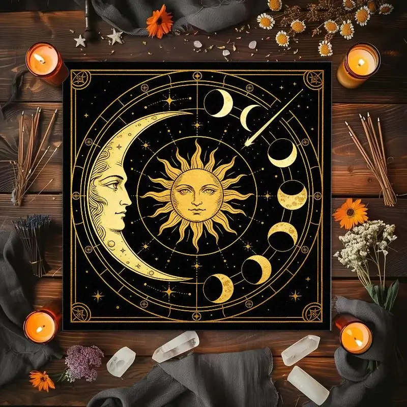 VIKAMA Moon Phase Tree of Life Altar Cloth Tarot Card Tablecloth Wika Ceremony Mat Spiritual Meditation Desktop Decoration