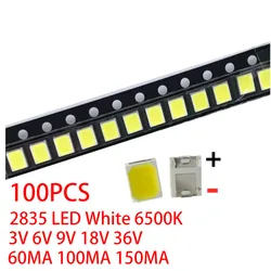 100PCS/LOT SMD 2835 LED White 6000-6500K 0.2W 0.5W 1W High Brightness 3V 6V 9V 18V 36V 30MA 60MA 80MA 100MA 150MA Light diode