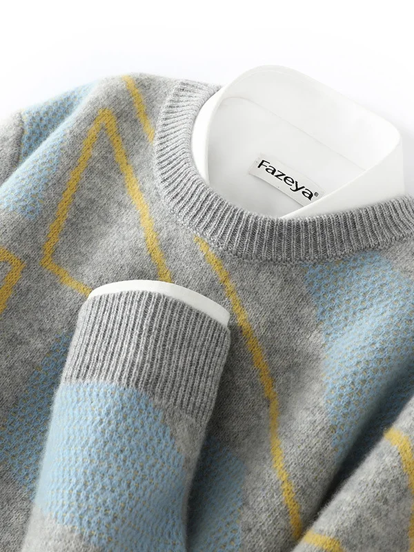 

Осенне-зимний шерстяной свитер Thiened для молодых мужчин, повседневный свободный вязаный свитер, лоскутный цвет, круглый мужской трикотаж Ne