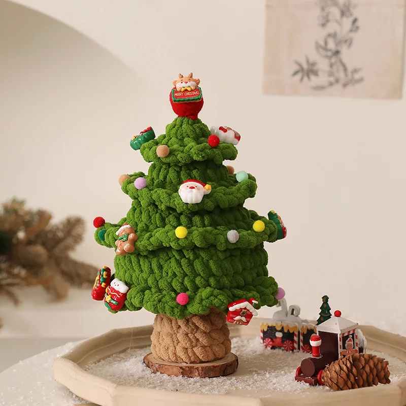 Hand‑Knitted Christmas Tree Figurine Ornament Finished Yarn Woven Xmas Decor,Desk Table Display,Holiday Gift Home Decoration