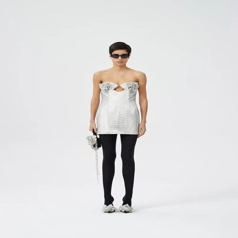 

Women's Clothing New Winter Fashion Rhinestone Dress Elegant Three-dimensional Flower Decoration Tube Top Mini Skirt Cocktail