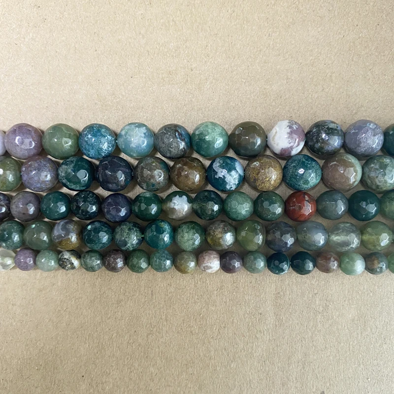 Natural Stone Faceted Indian Agate Round Loose Beads 15\