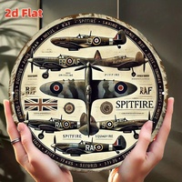 2D Flat, Vintage WWII RAF Aircraft Wall Art - 20cm Round Aluminum Metal Sign with Spitfire, Hurricane & Mosquito - Durable