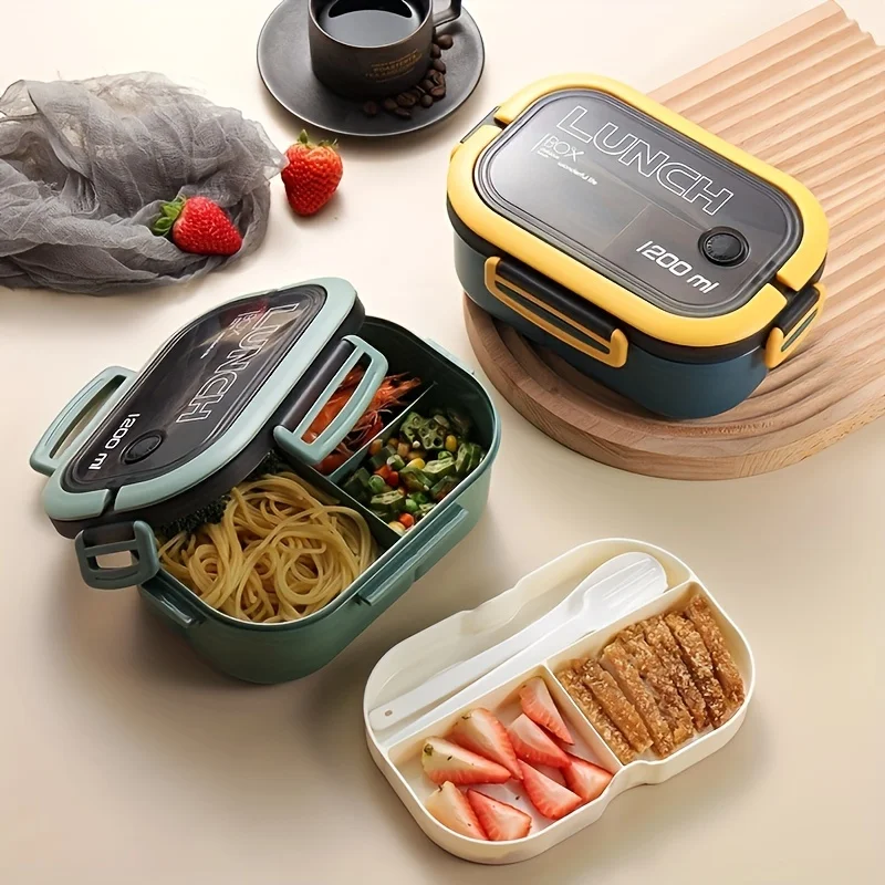 1pc thickeneded PP plastic material divided double-layer lunch box lunch box can be heated in a microwave oven