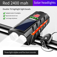 Solar Power Bike Front Light with 130db Horn LED Bicycle Light USB Rechargeable High Beam Bicycle Flashlight for Night Riding