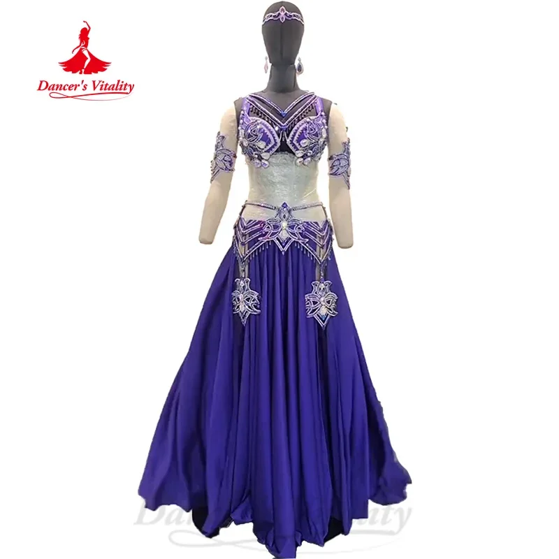 Belly Dance Set for Women's High-end Customized AB Stones Bra+Satin Long Skirt 2pcs Adult and Children's Performance Costumes