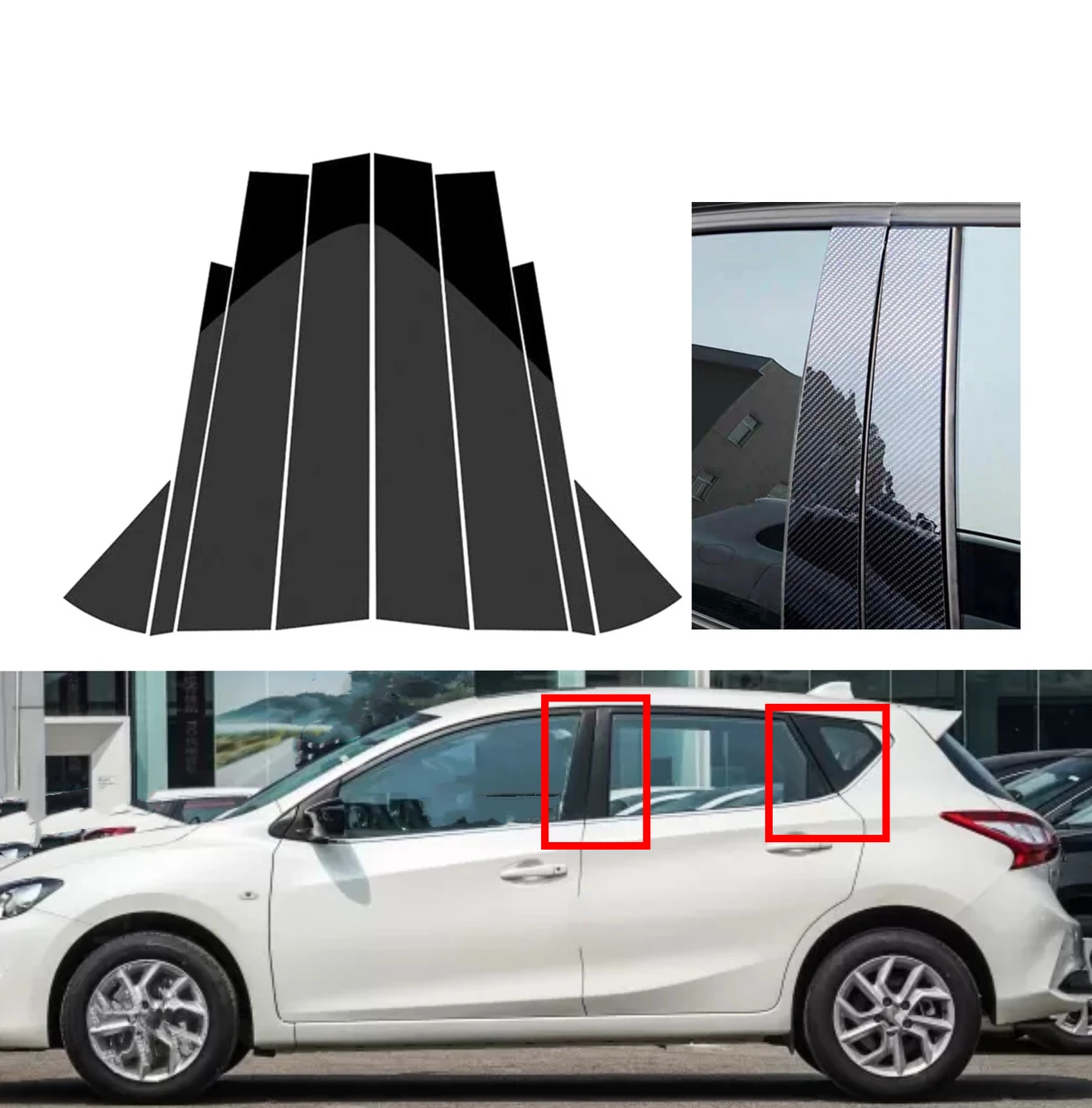 Fit For Nissan Tiida 5Door Hatchback 2012-2019 2020 2021 2022 8Pcs Gloss Black Pillar Posts Door Side Window Sticker Cover