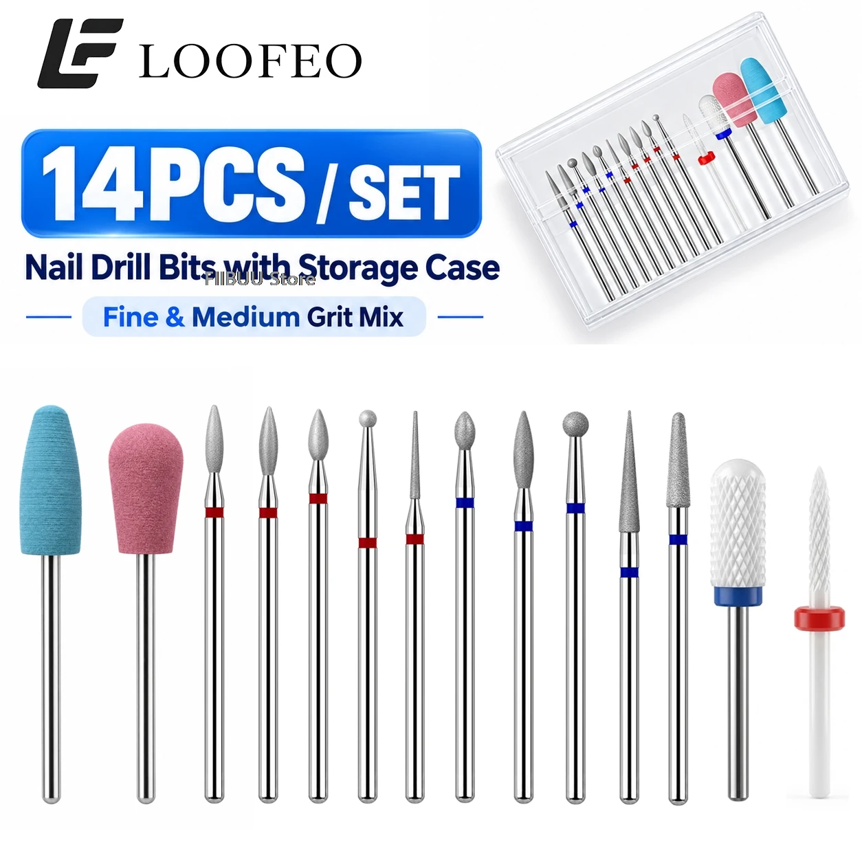 14pcs Nail Drill Bits with Case Set Milling Cutter for Manicure E-File Bit Kit Nail File Accessories for Cuticle Burrs Removal