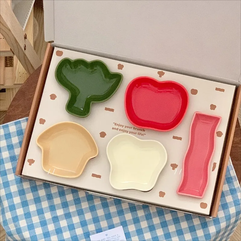 Cute Vegetable Ceramic Dim Sum Dish Creative Cartoon Shaped Seasoning Dish Set Japanese Korean Small Tray Home Decoration Bowl
