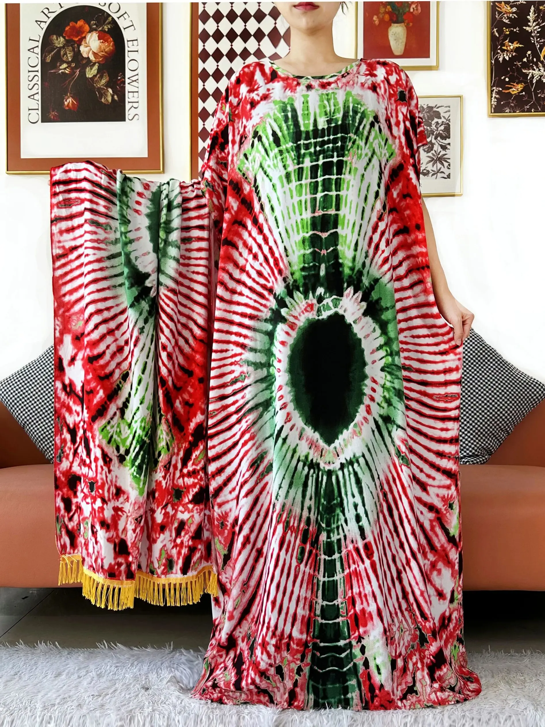 우아한 무슬림 드레스 타이다이 O넥 반팔 코튼 여성 루즈 아바야 보헤미안 맥시 드레스 캐주얼 드레스 아프리카 베스티도스