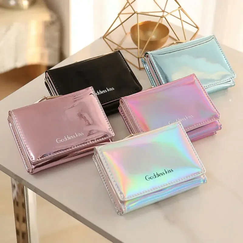 New Laser Holographic Wallet Women Short Pu leather Purse Female Clutch Large Capacity Zipper Purses Phone Purse Carteras