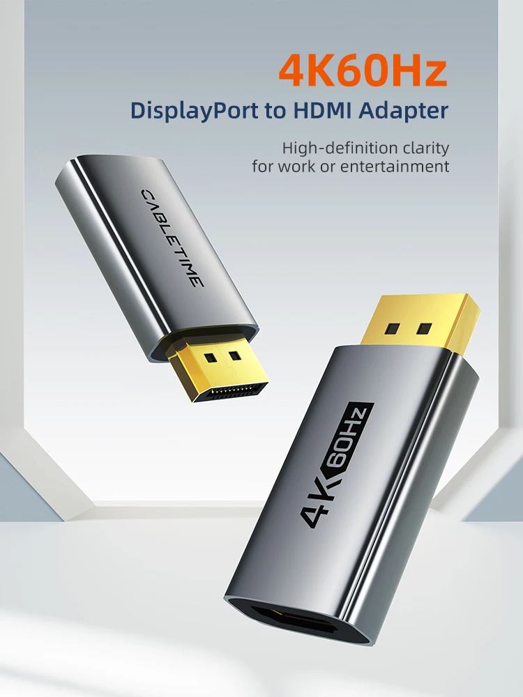 CABLETIME 4K60Hz Adapter DP na HDMI Konwerter Display Port na HDMI Konwerter DP męski na HDMI żeński do PC TV Laptop Projektor — zdjęcie produktu 7