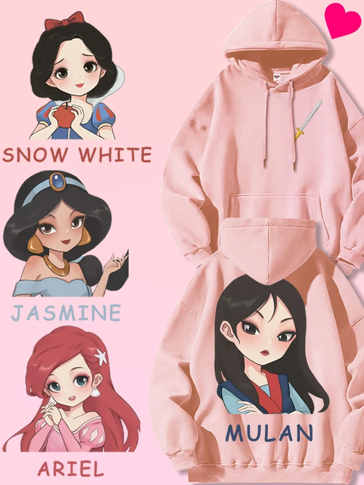 2025 ديزني إسكيب برينسيس سلسلة نمط مطبوعة المرأة هوديي 2025 جديد سنو وايت مولان ملابس الفتيات