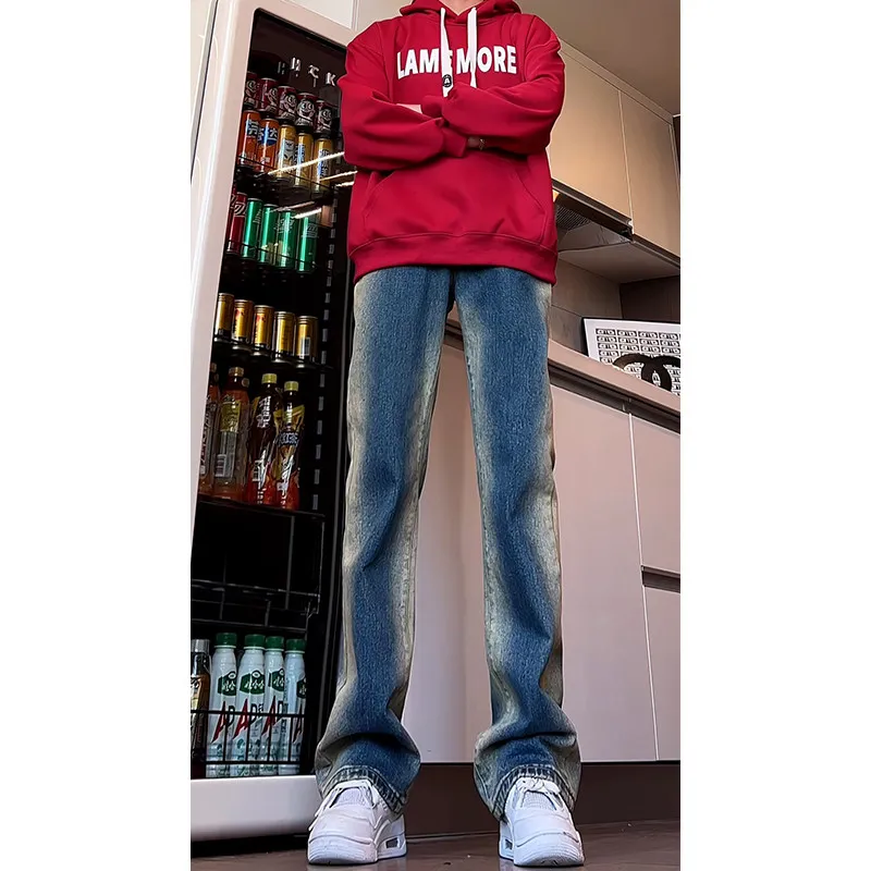 Retro Amerikaanse adient denim jeans hoge taille rechte pijpen losse pasvorm heren Faion merk Cool Street Sle wijde pijpen broek