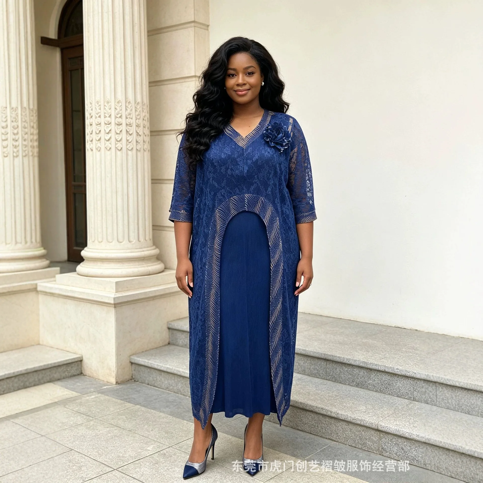 Miayke   Miyake Plus-size Women's Lace Set Fashionable And Slimming Two-piece Outfit With Pleated Details Y2k、 Clothes Vestidos