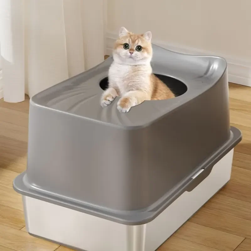 Top-entry Box Oversized Stainless Steel Toilet Fully Enclosed Anti-splash Box Pet Supplies