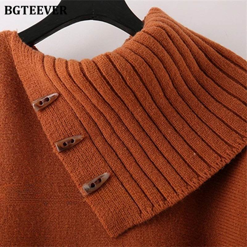 BGTEEVER Autumn Winter Loose Women Sweater Set Long Sleeve Turtleneck Pullovers Female Knitting Trousers Ladies Knitted Outfits