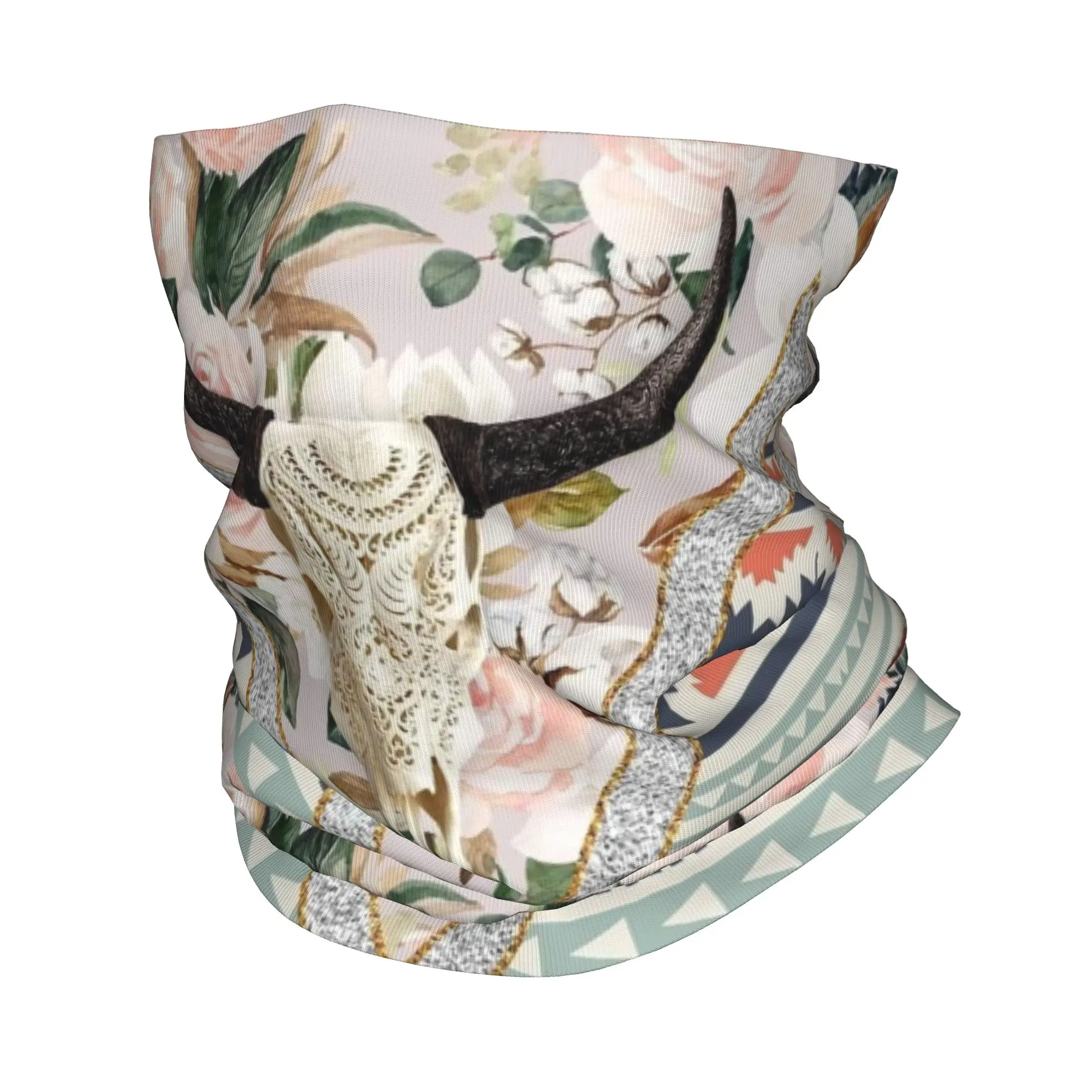 Aztec Bull Skull Design Bandana Neck Gaiter Printed Face Scarf Multifunction Face Mask Running Unisex Adult