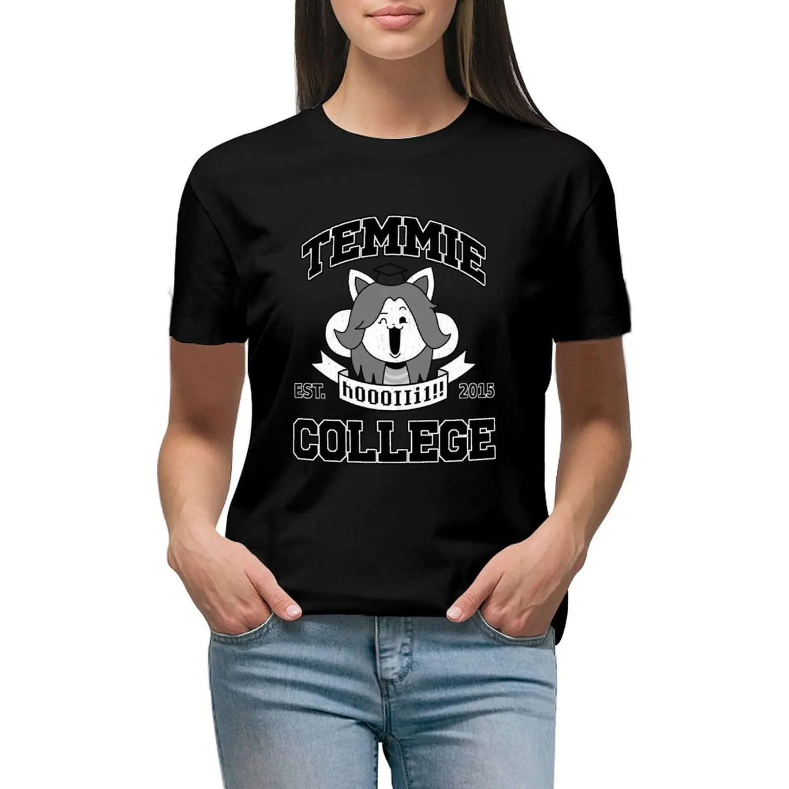 

Temmie College T-Shirt tees plus size tops summer clothes t shirts for Women graphic