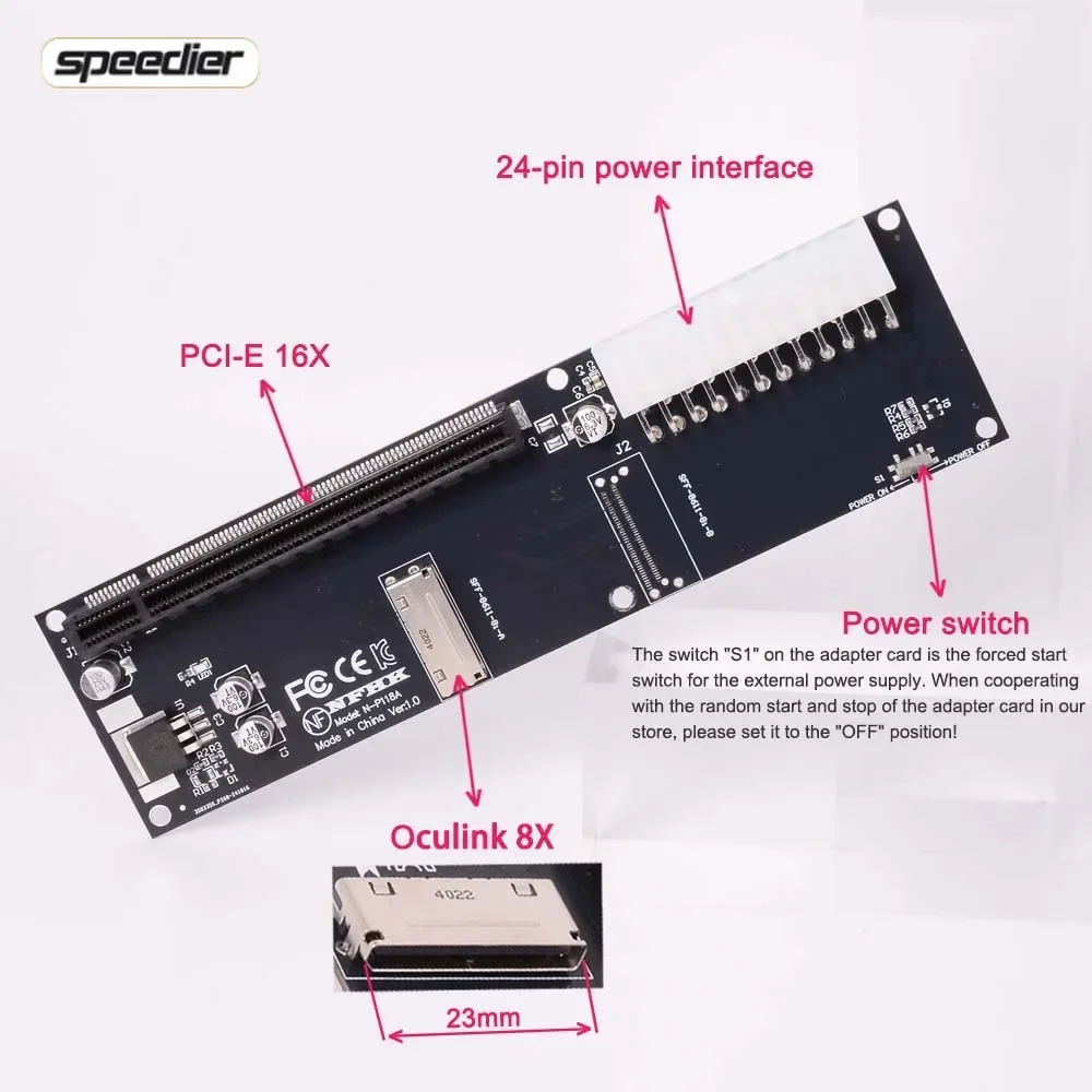 Oculink 8x SFF-8611 SFF-8612 Адаптер 8i к PCI Express 4.0 X16 Gen4 Внешняя видеокарта Адаптер OCuLink EGPU ATX 24-контактный адаптер питания